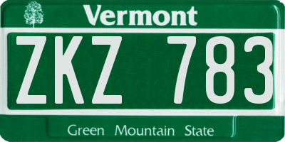 VT license plate ZKZ783