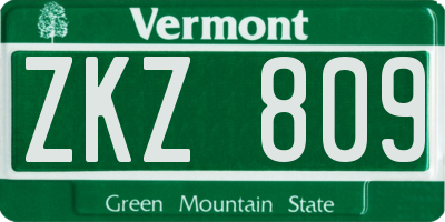 VT license plate ZKZ809
