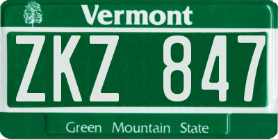 VT license plate ZKZ847