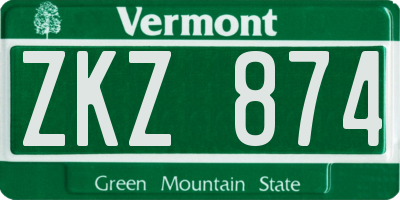 VT license plate ZKZ874