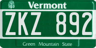 VT license plate ZKZ892
