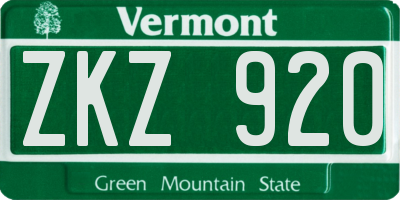 VT license plate ZKZ920