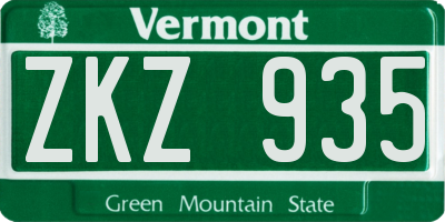 VT license plate ZKZ935