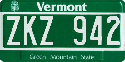 VT license plate ZKZ942