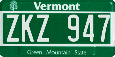 VT license plate ZKZ947