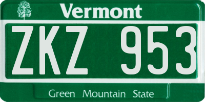 VT license plate ZKZ953