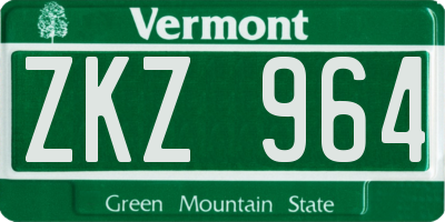 VT license plate ZKZ964