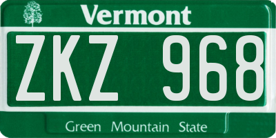 VT license plate ZKZ968