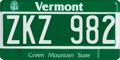 VT license plate ZKZ982