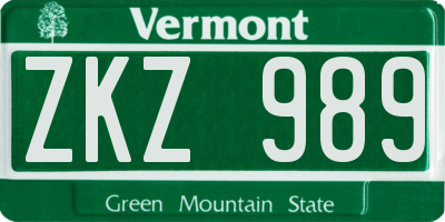 VT license plate ZKZ989