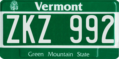 VT license plate ZKZ992