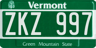VT license plate ZKZ997