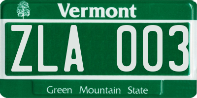 VT license plate ZLA003