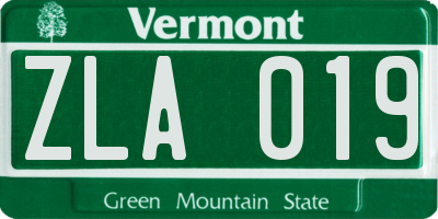 VT license plate ZLA019