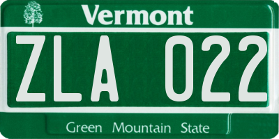 VT license plate ZLA022