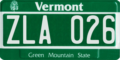 VT license plate ZLA026