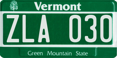VT license plate ZLA030