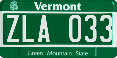 VT license plate ZLA033