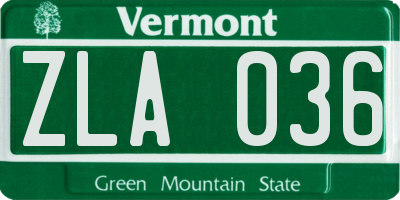 VT license plate ZLA036