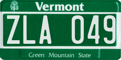 VT license plate ZLA049