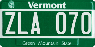 VT license plate ZLA070