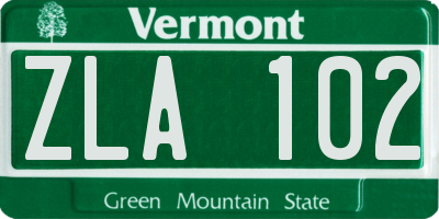 VT license plate ZLA102
