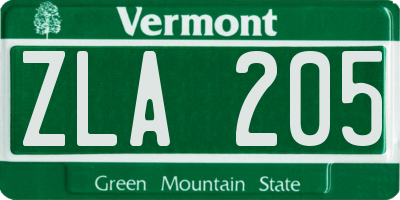 VT license plate ZLA205