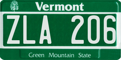 VT license plate ZLA206