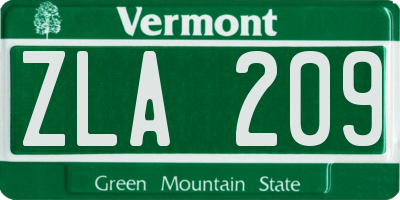 VT license plate ZLA209