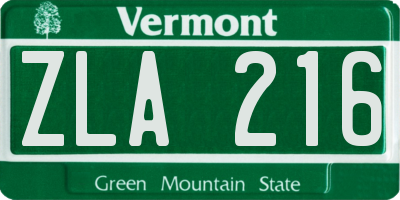 VT license plate ZLA216