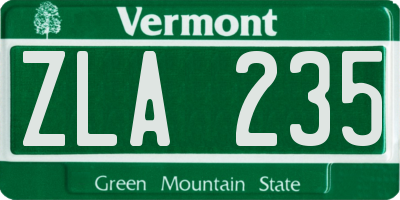 VT license plate ZLA235