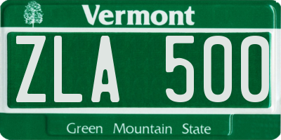 VT license plate ZLA500