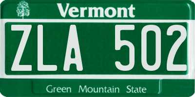 VT license plate ZLA502