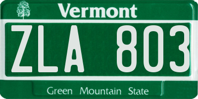 VT license plate ZLA803