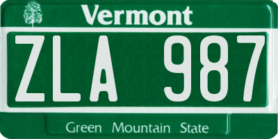 VT license plate ZLA987