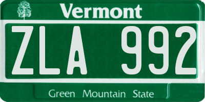 VT license plate ZLA992