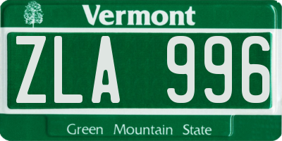 VT license plate ZLA996