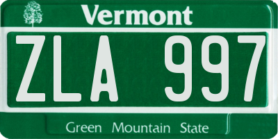 VT license plate ZLA997