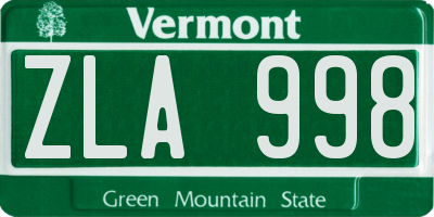VT license plate ZLA998