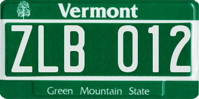 VT license plate ZLB012