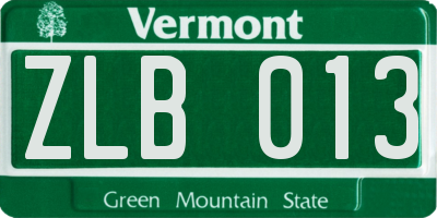 VT license plate ZLB013