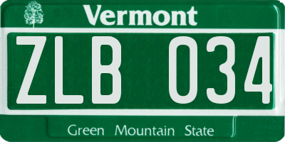 VT license plate ZLB034