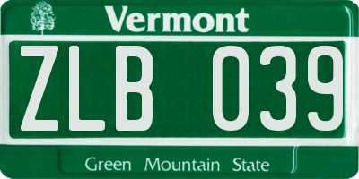 VT license plate ZLB039