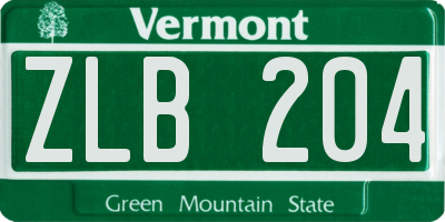 VT license plate ZLB204