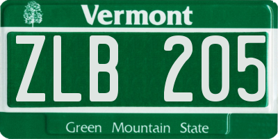 VT license plate ZLB205