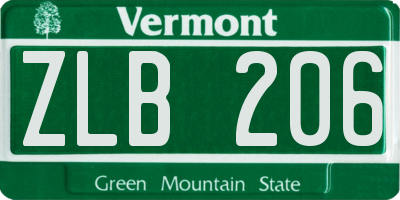 VT license plate ZLB206
