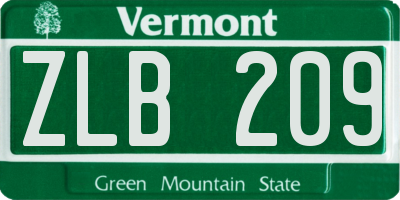 VT license plate ZLB209