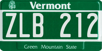 VT license plate ZLB212