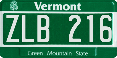 VT license plate ZLB216