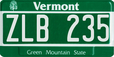 VT license plate ZLB235